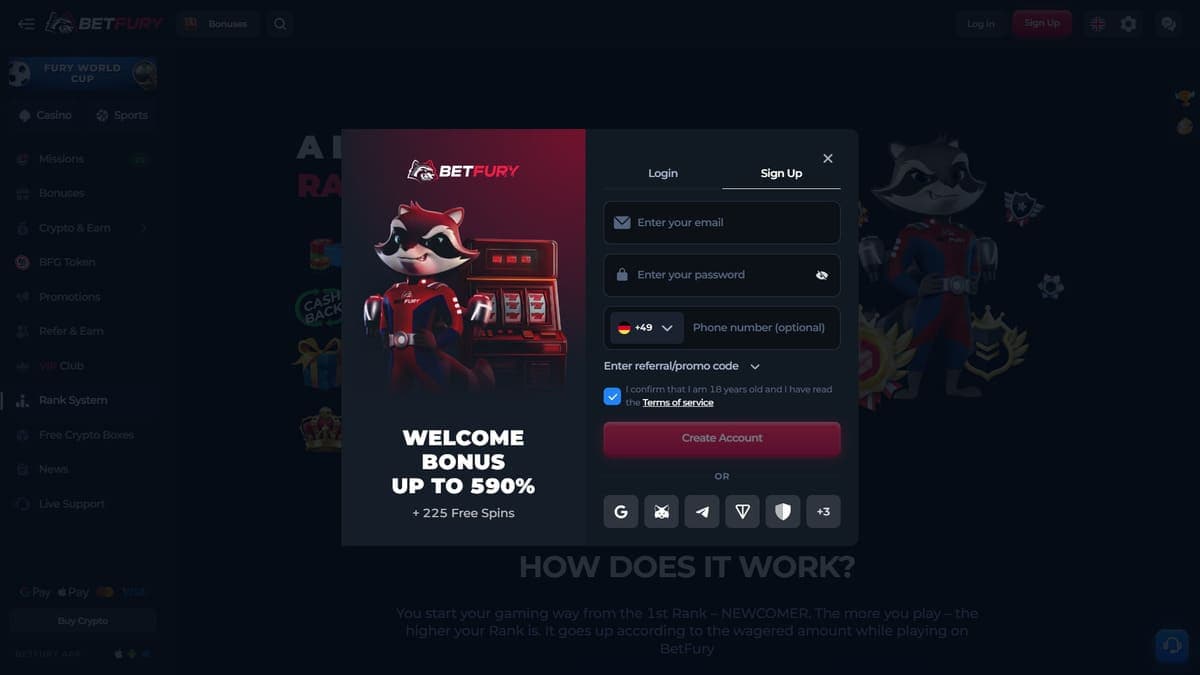 Registration Betfury casino