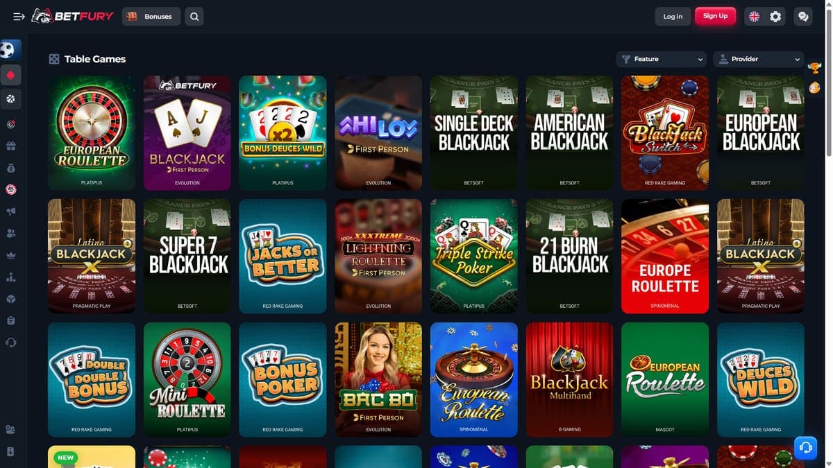 Table games Betfury casino