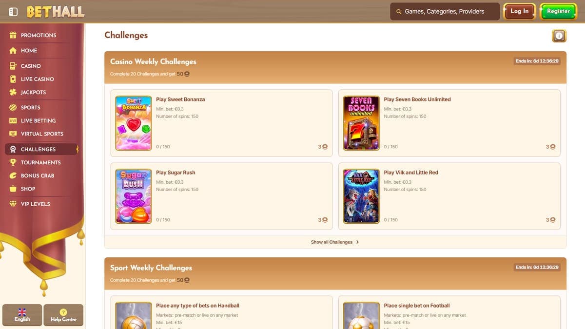 Challenges BetHall Casino