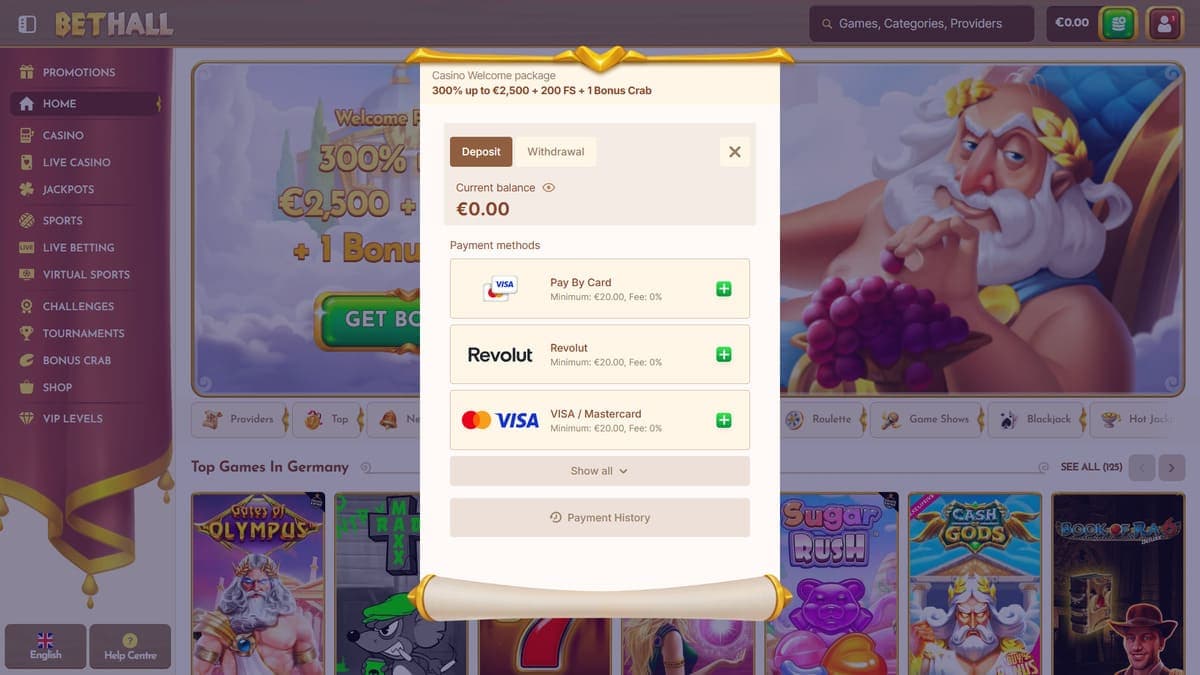 Deposit BetHall Casino
