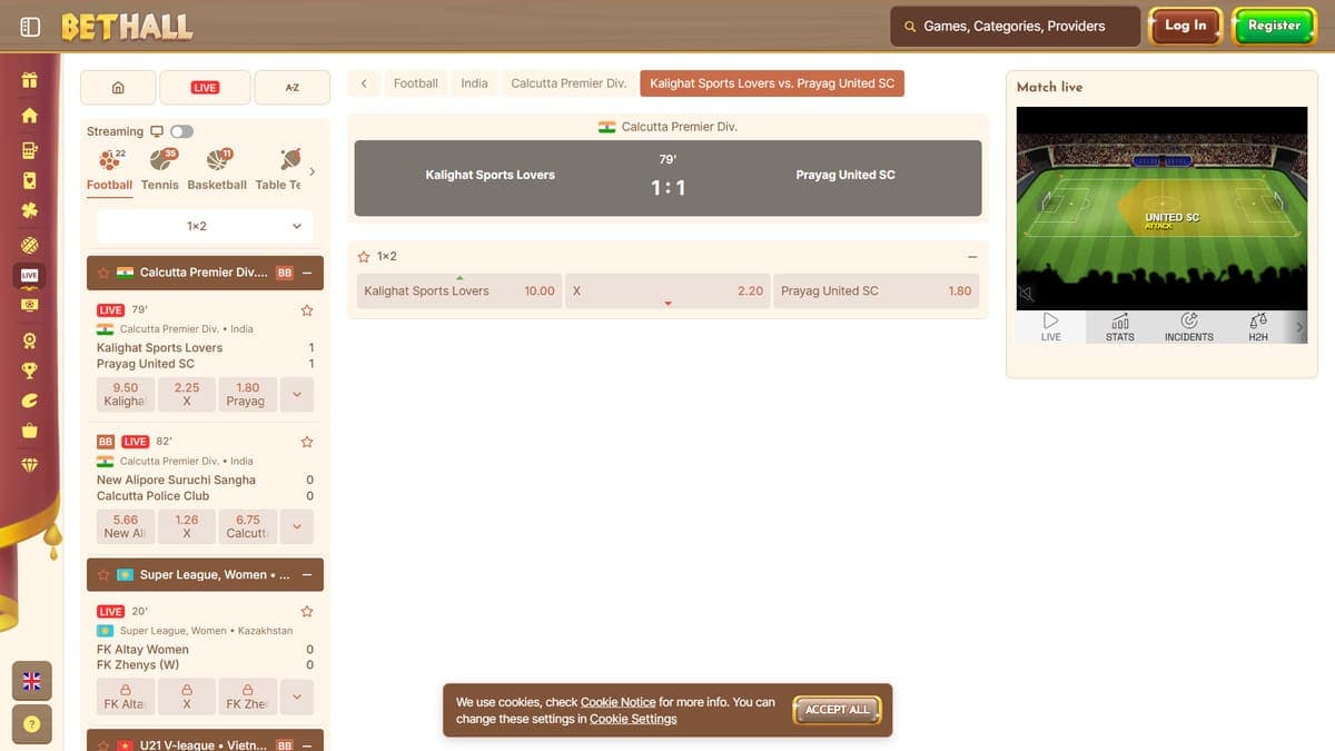 Live betting BetHall Casino