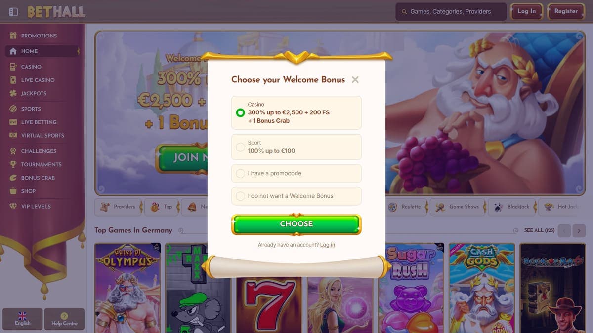 Registration BetHall Casino