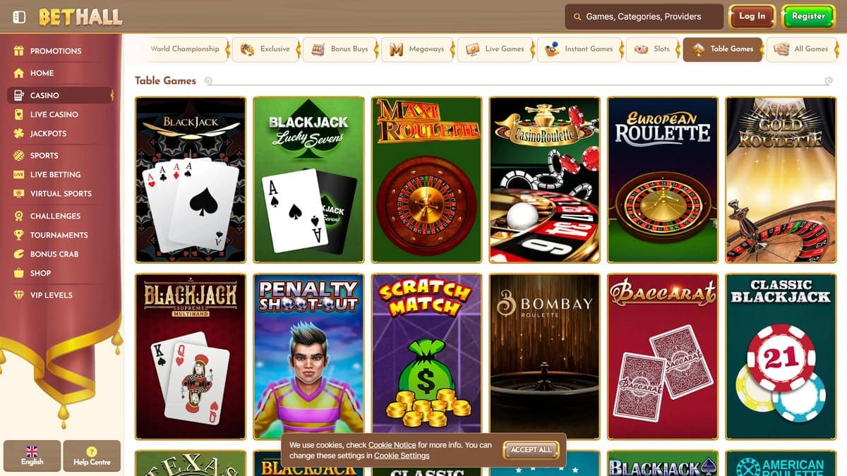 Table games BetHall Casino