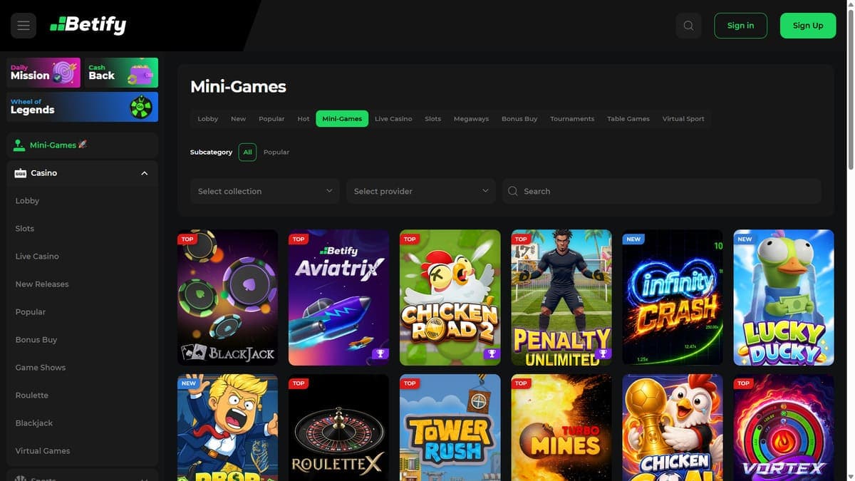 Mini games Betify Casino