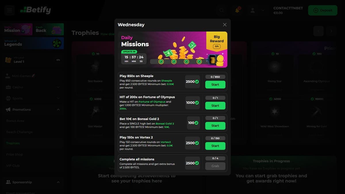 Missions Betify Casino