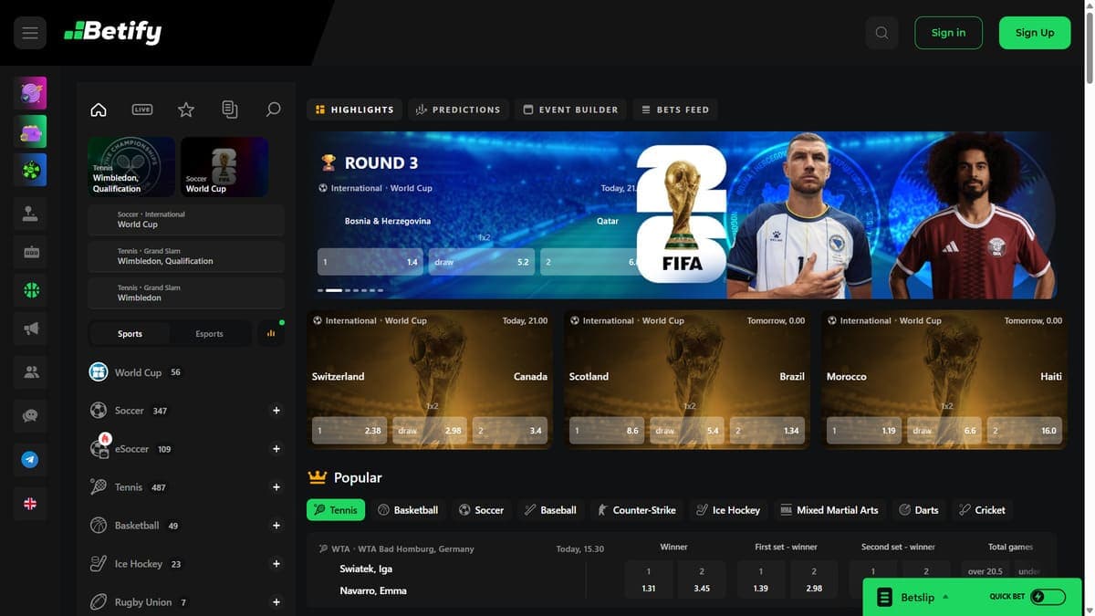 Sports bets Betify Casino