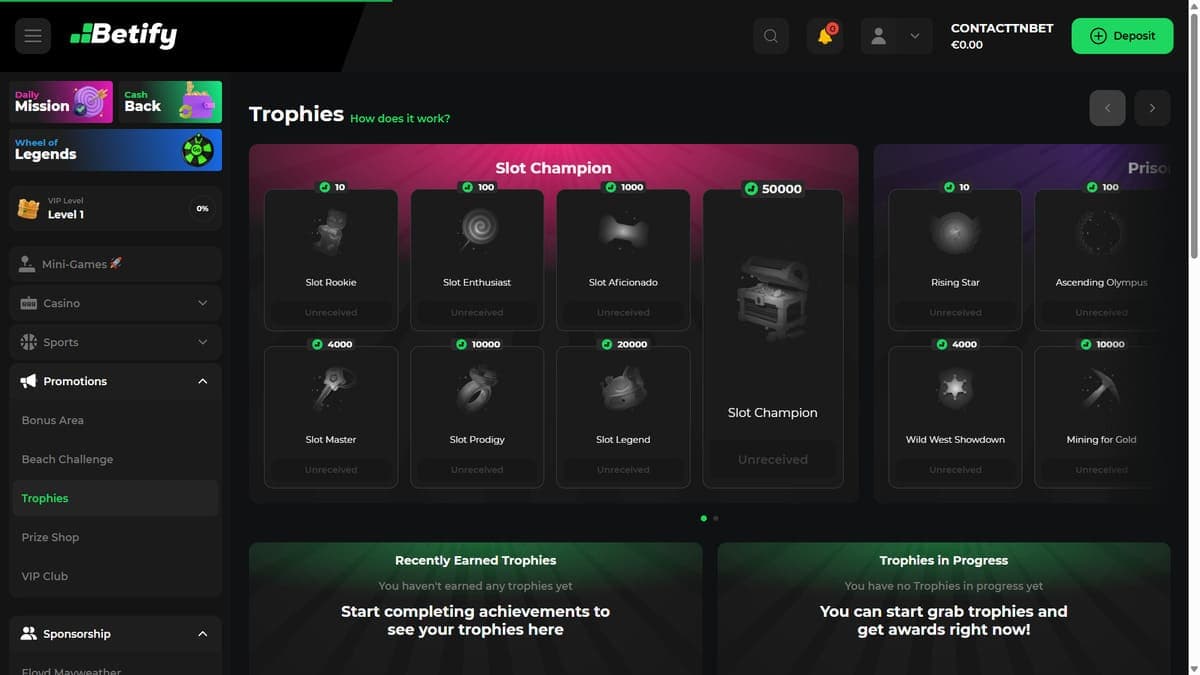 Trophies Betify Casino