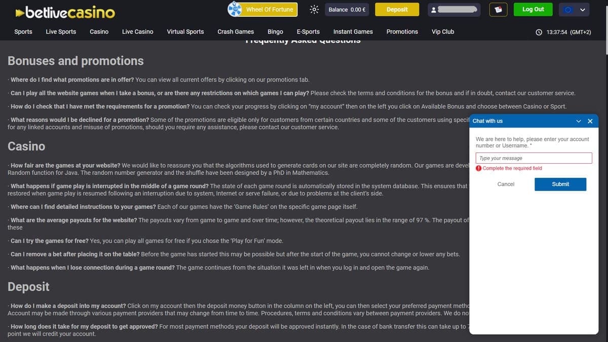 Customer Service BetLive Casino