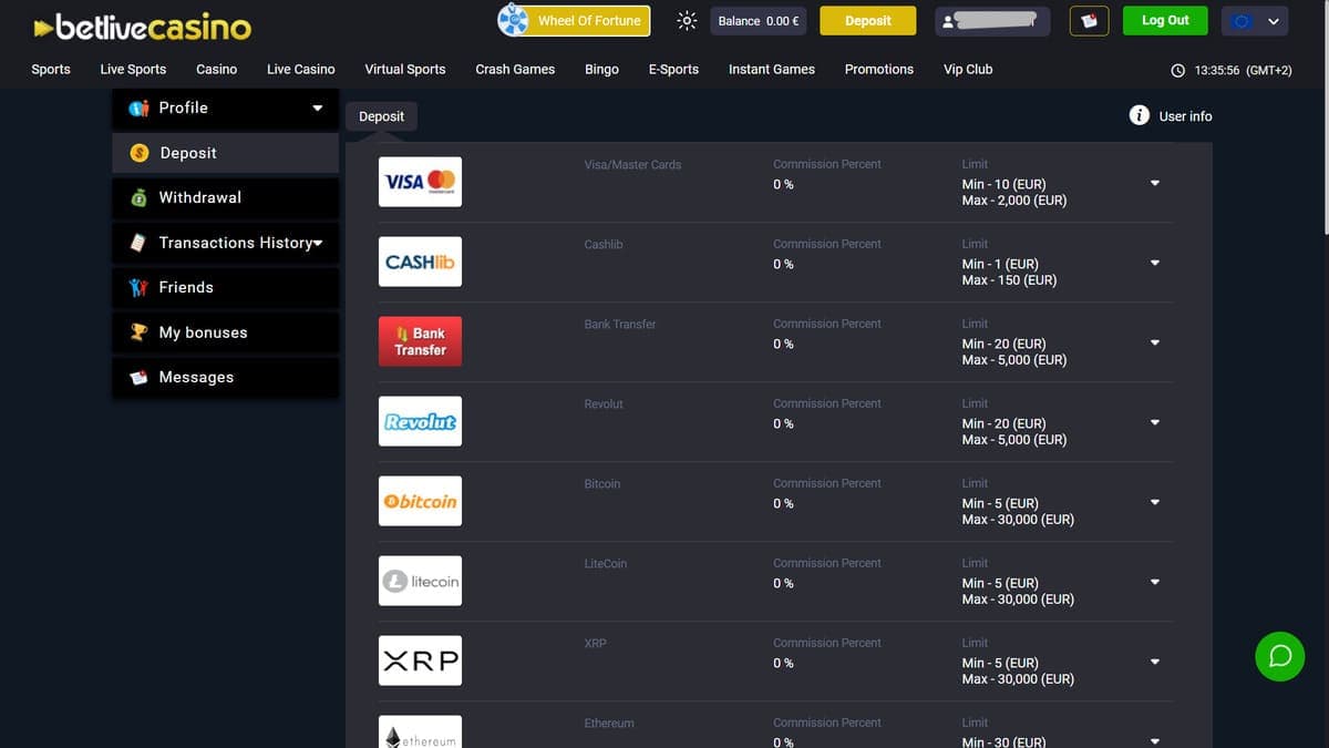 Deposit BetLive Casino
