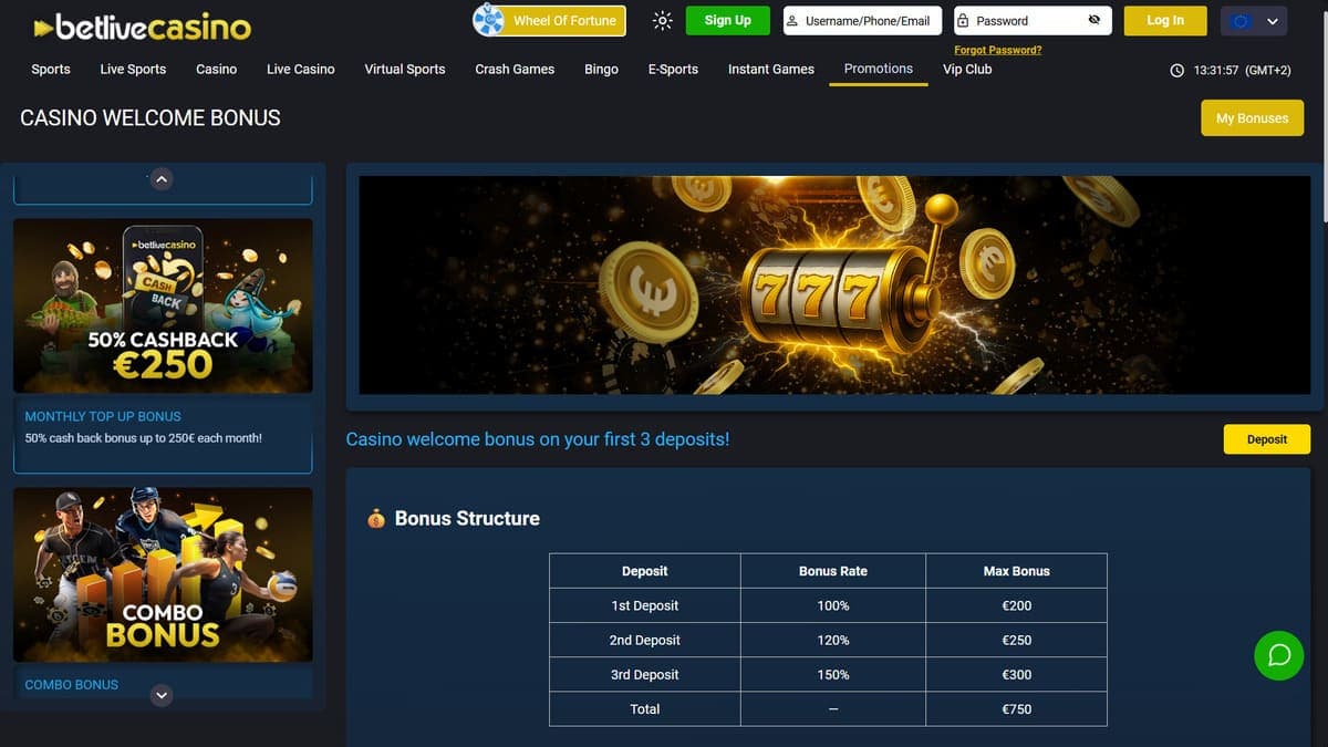 Welcome Bonus BetLive Casino