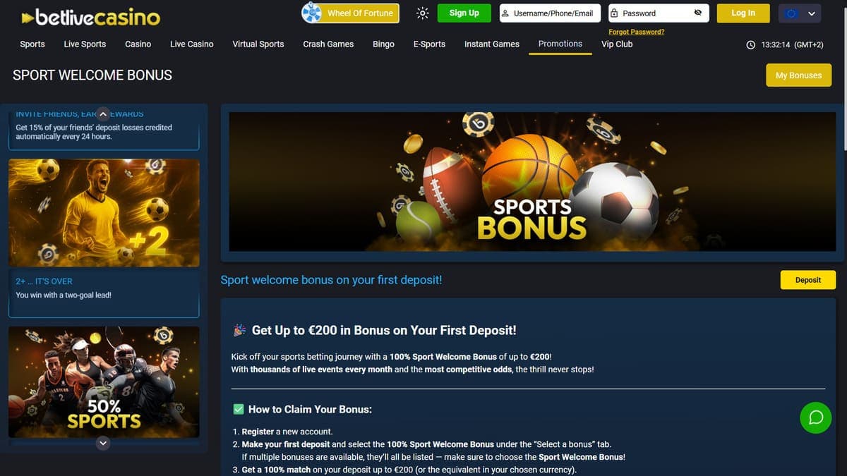Welcome sports bonus BetLive Casino