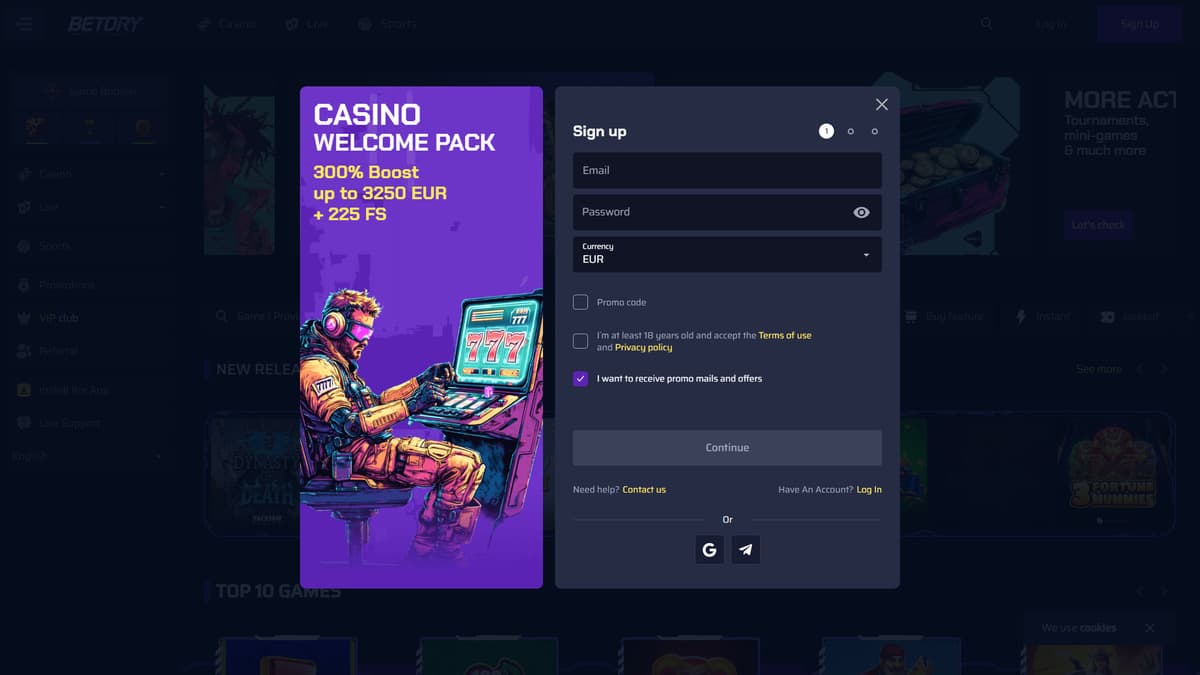 Sign up Betory Casino