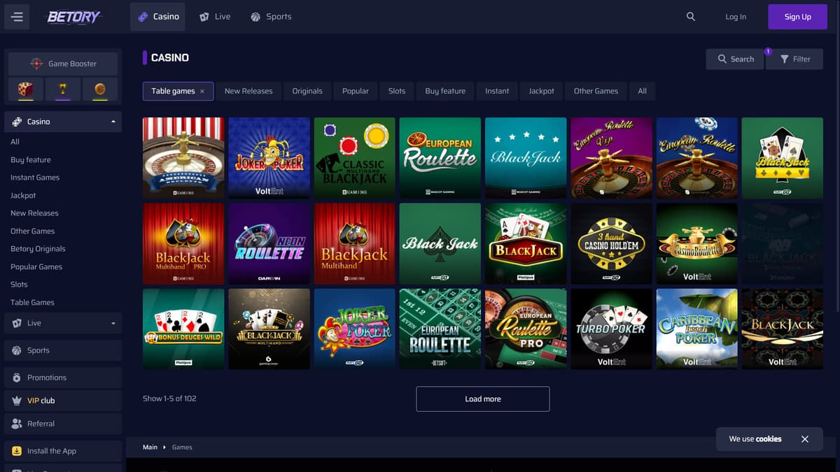 Table games Betory Casino