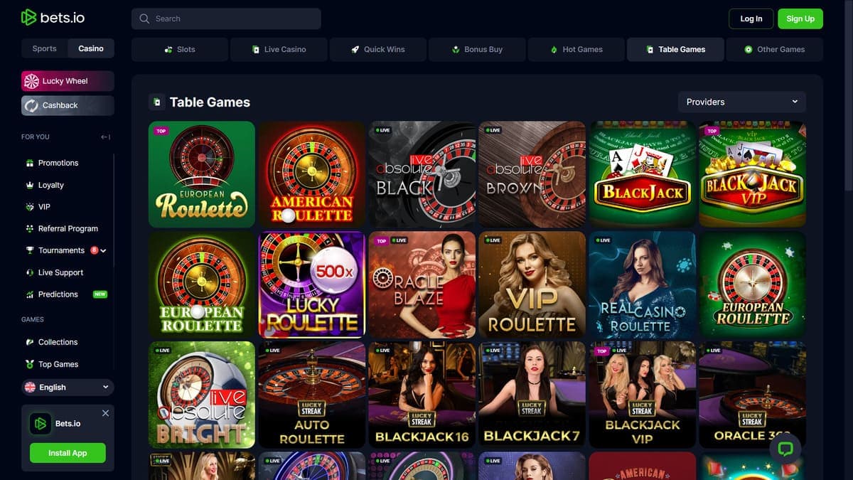 Table games Bet.io Casino