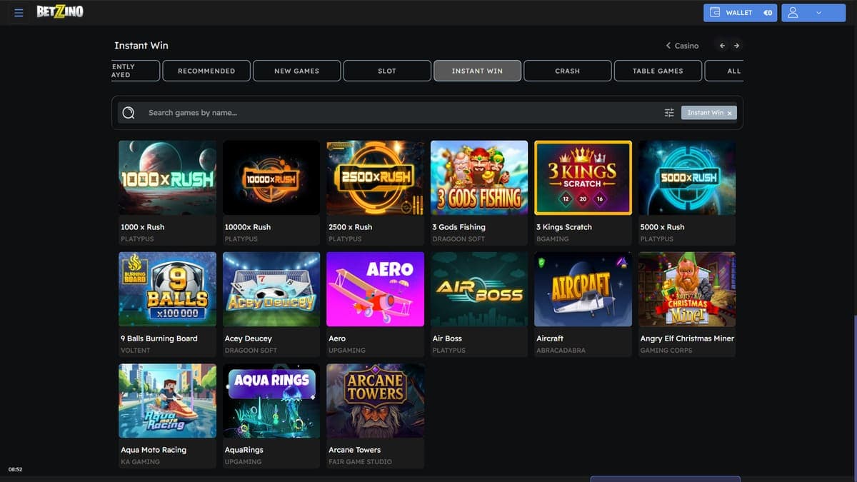Instant wins Betzino Casino