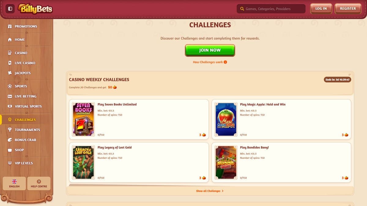 Challenges BillyBets Casino