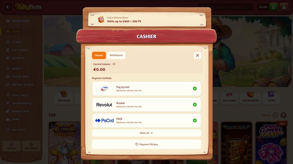 Deposit BillyBets Casino