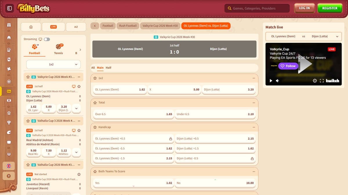 Live betting BillyBets Casino