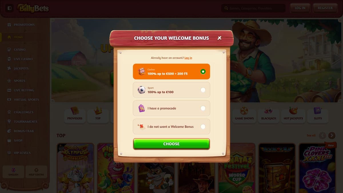 Registration BillyBets Casino