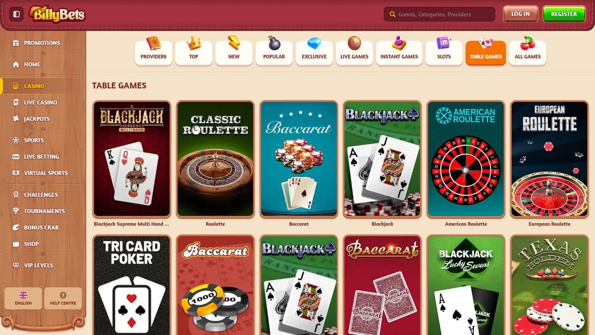 Table games BillyBets Casino
