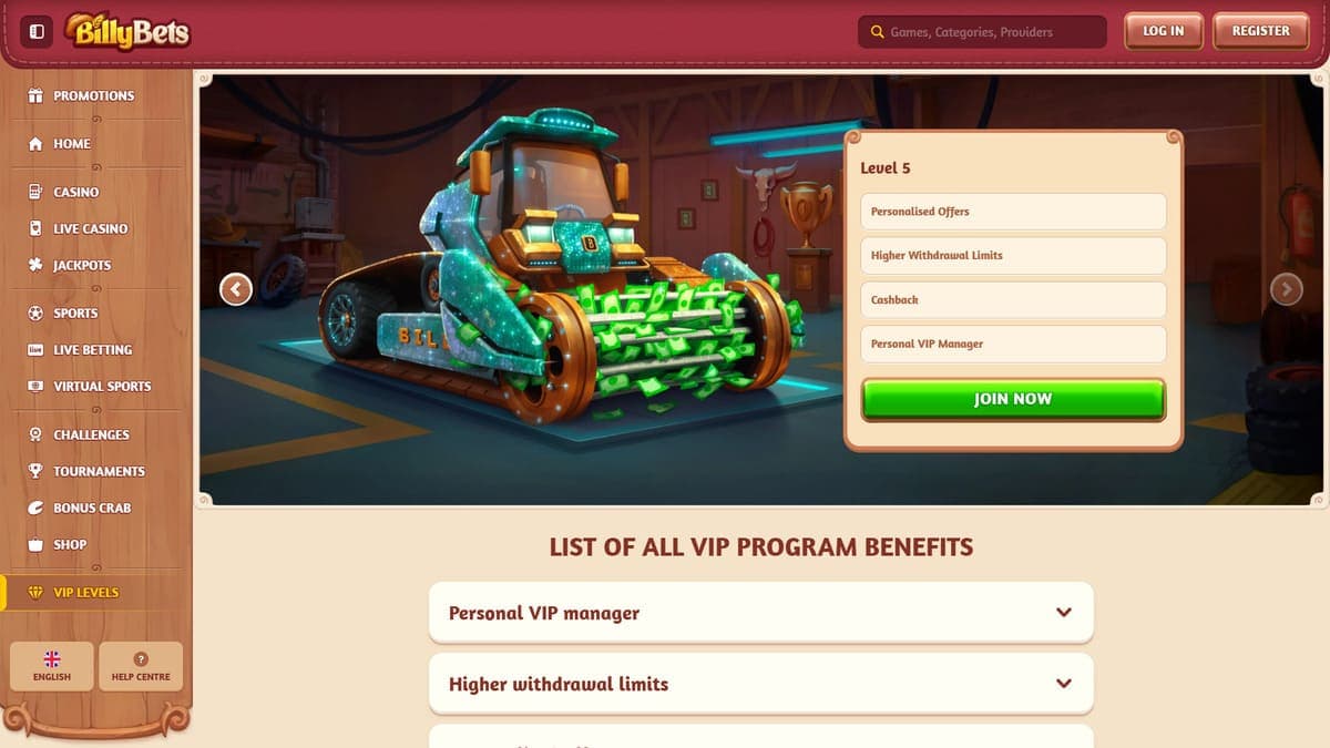 VIP programme BillyBets Casino