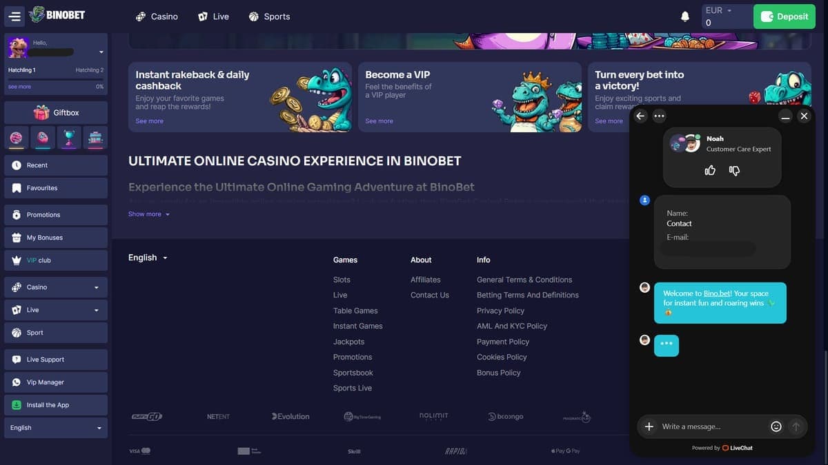 Customer support Binobet Casino