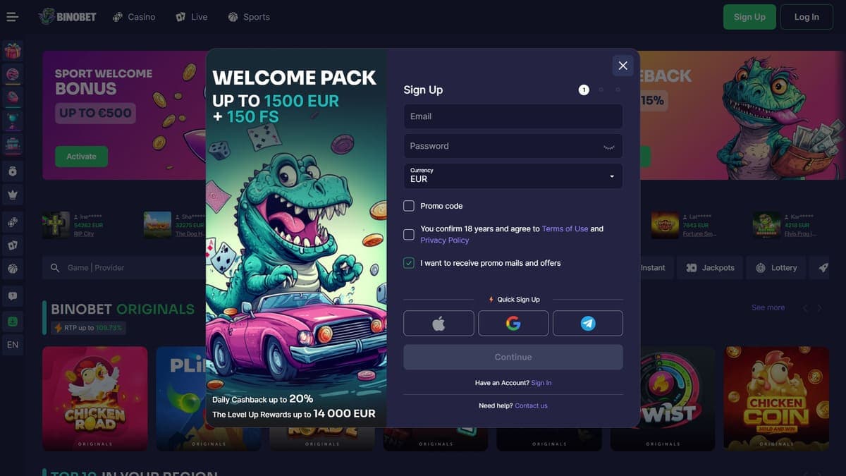 Sign up Binobet Casino