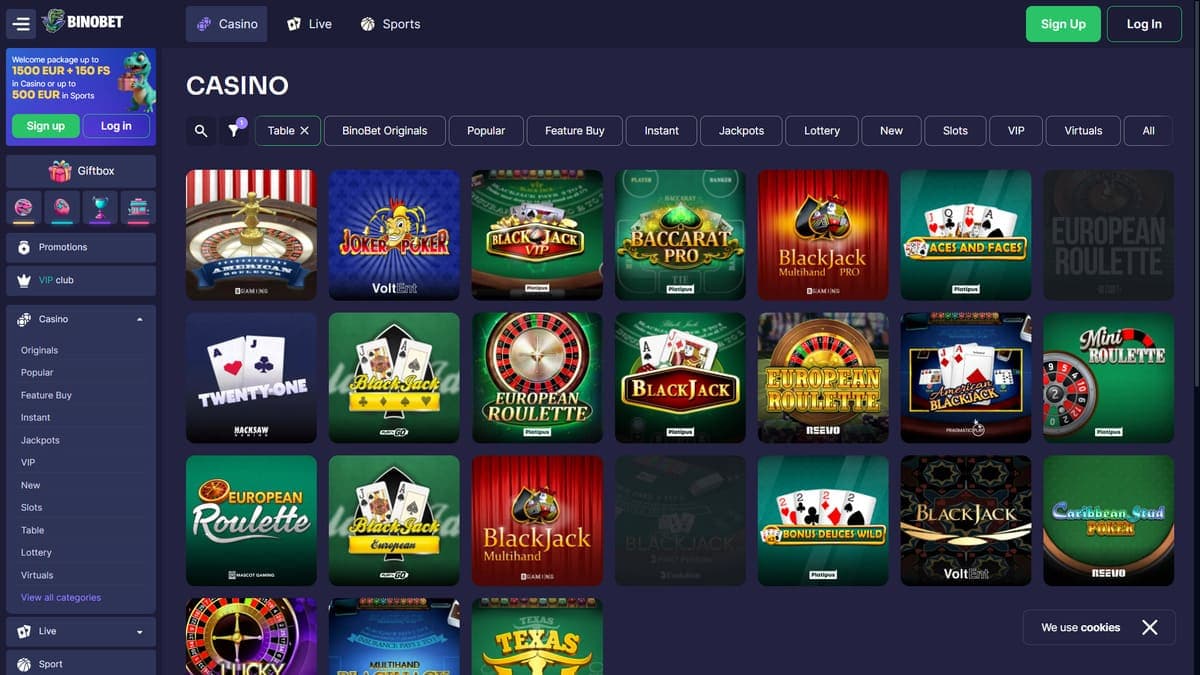 Table games Binobet Casino