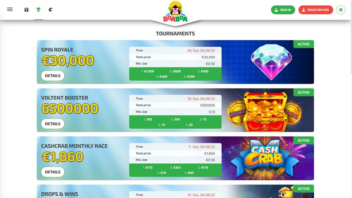 Tournaments Boaboa Casino