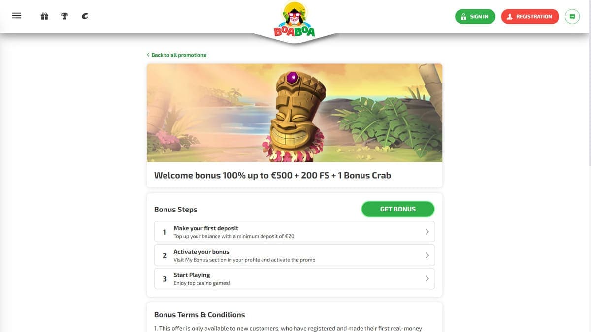 Welcome bonus Boaboa Casino
