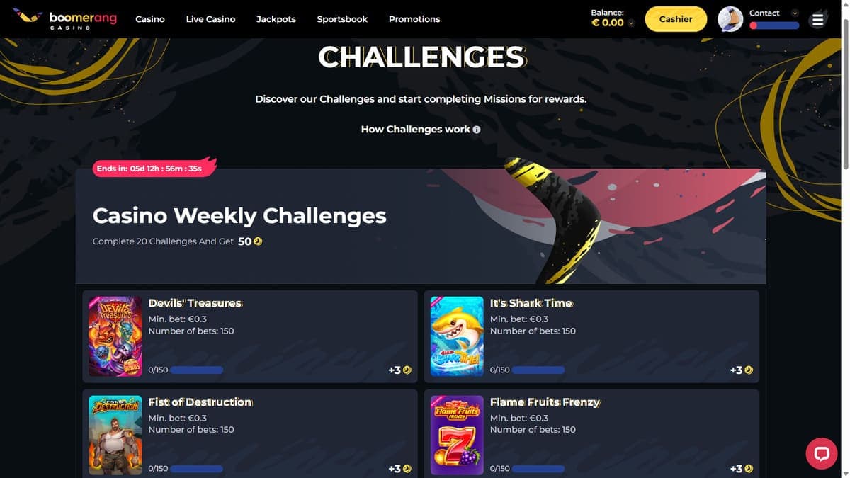 Challenges Boomerang Casino