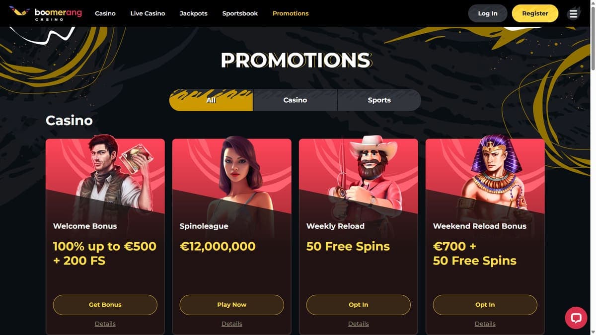 Promos Boomerang Casino