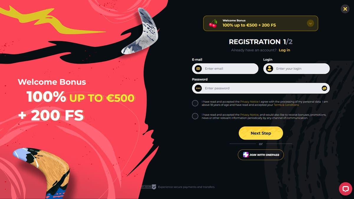 Registration Boomerang Casino