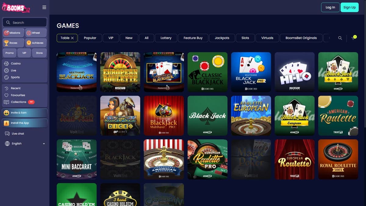 Table games Boomsbet Casino