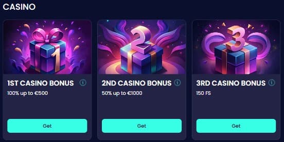 3 welcome bonuses Boomsbet Casino