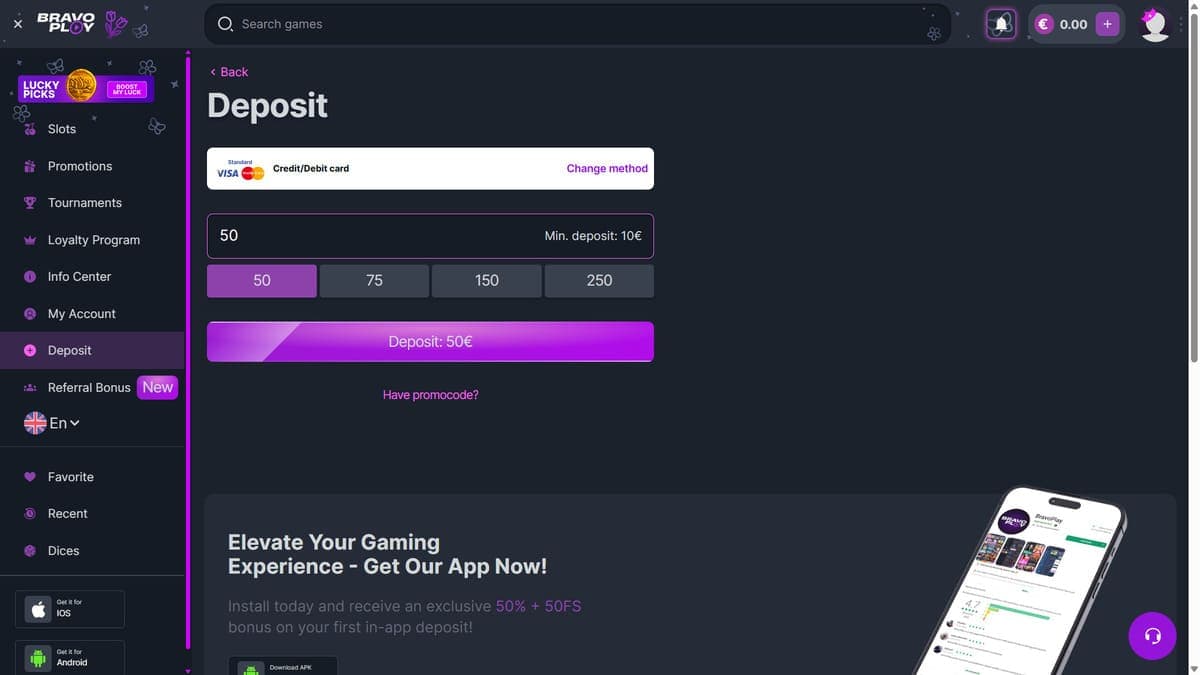 Deposit BravoPlay Casino