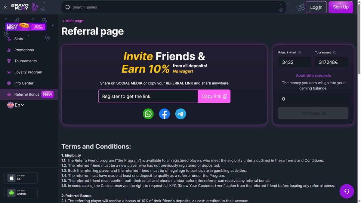 Referral BravoPlay Casino