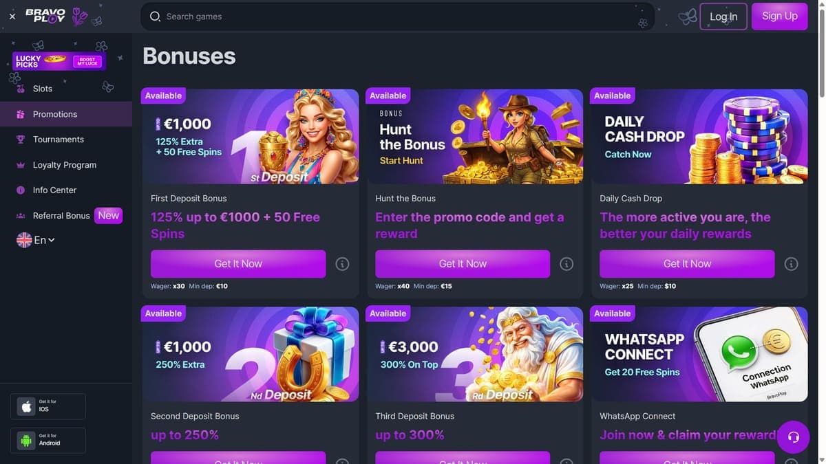 Welcome bonus package BravoPlay Casino