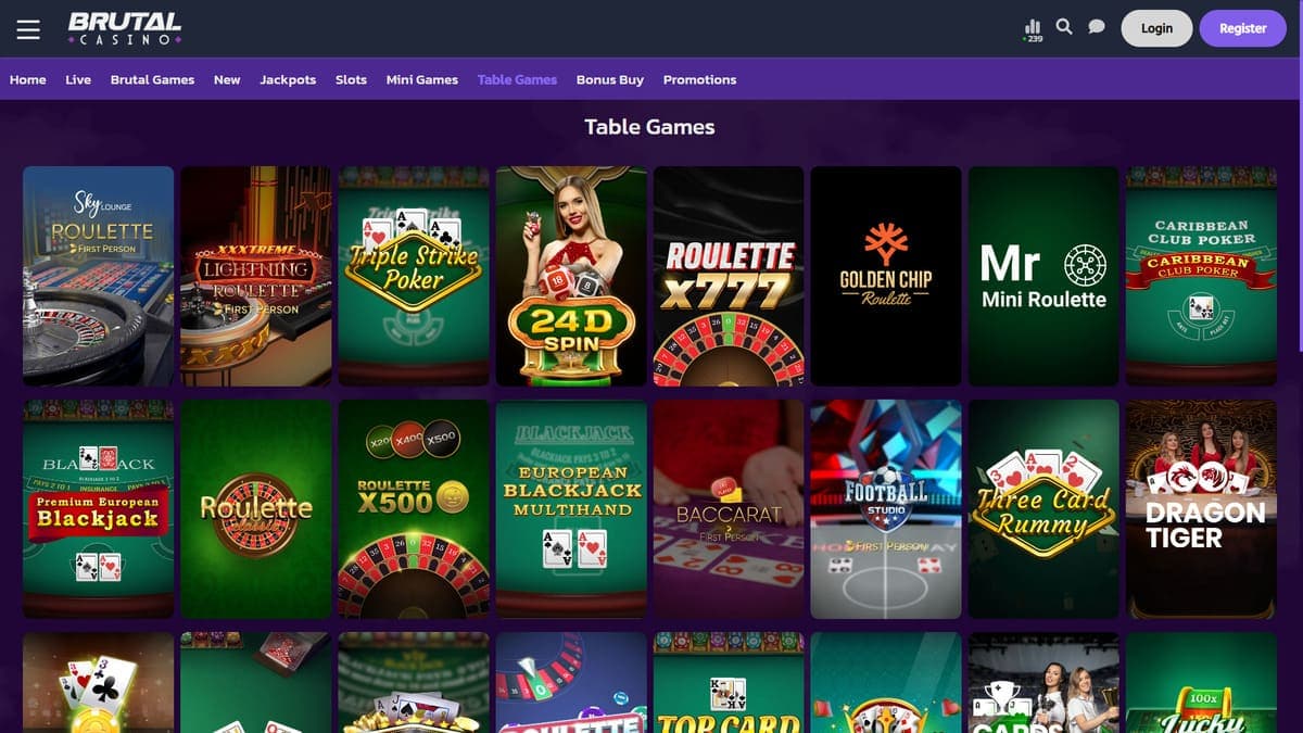 Table games Brutal Casino