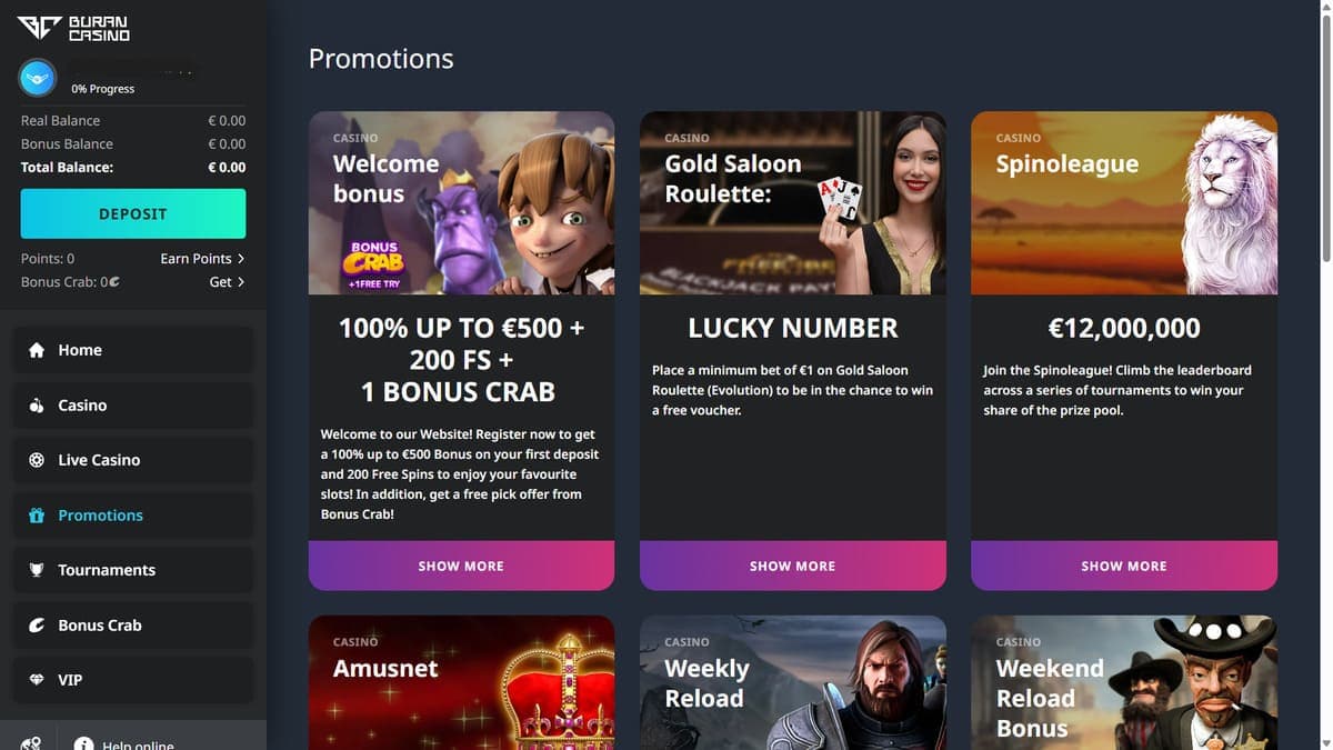 Other bonuses Buran Casino