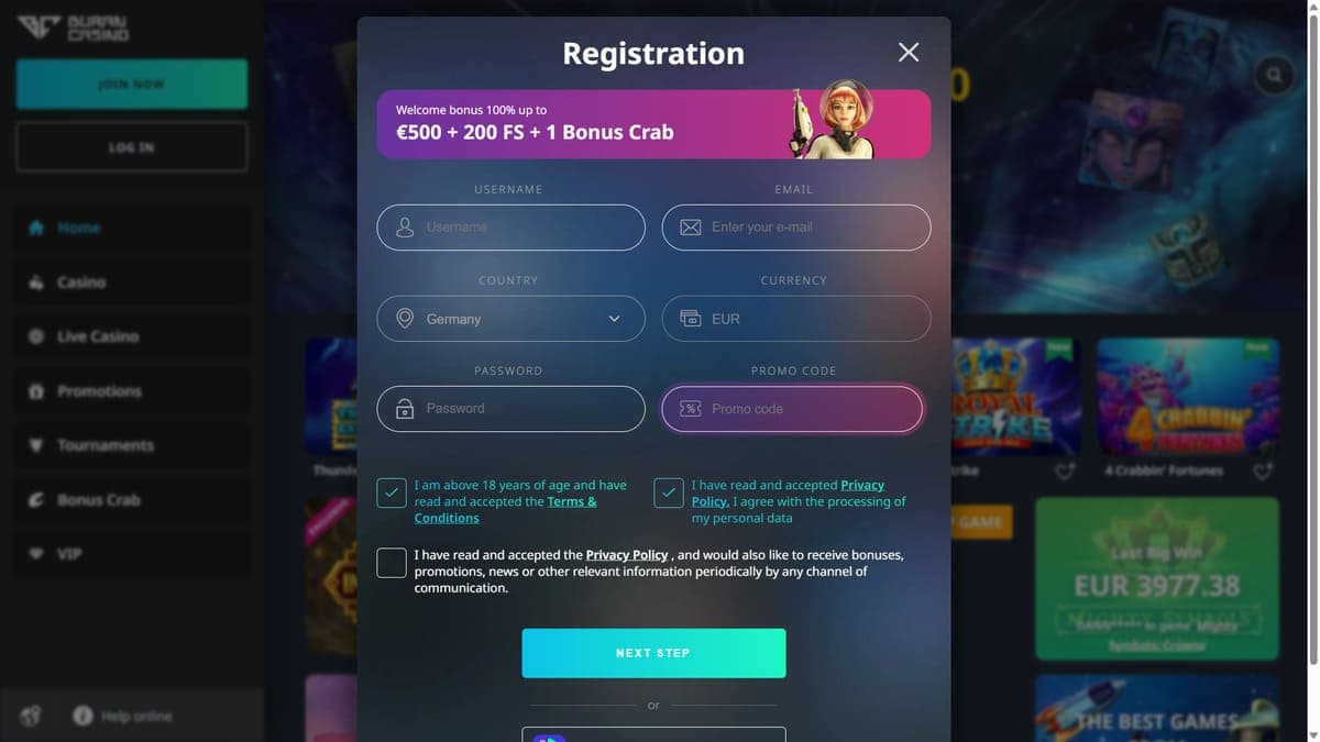 Registration Buran Casino