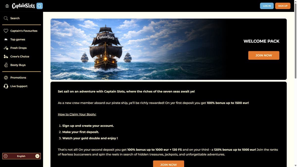 Welcome bonus Captain Slots Casino
