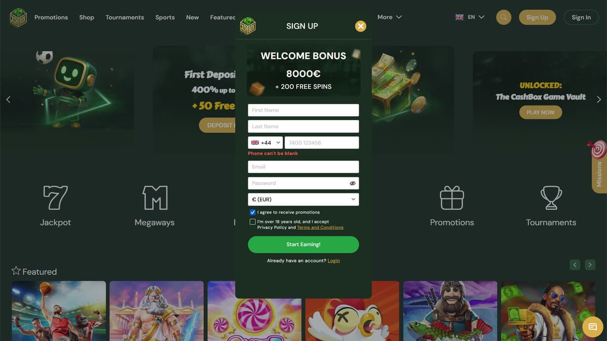 Sign up CashBox Casino
