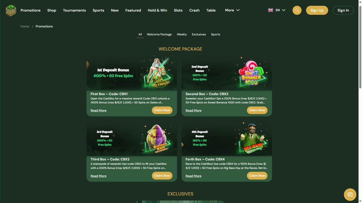 Welcome pack CashBox Casino