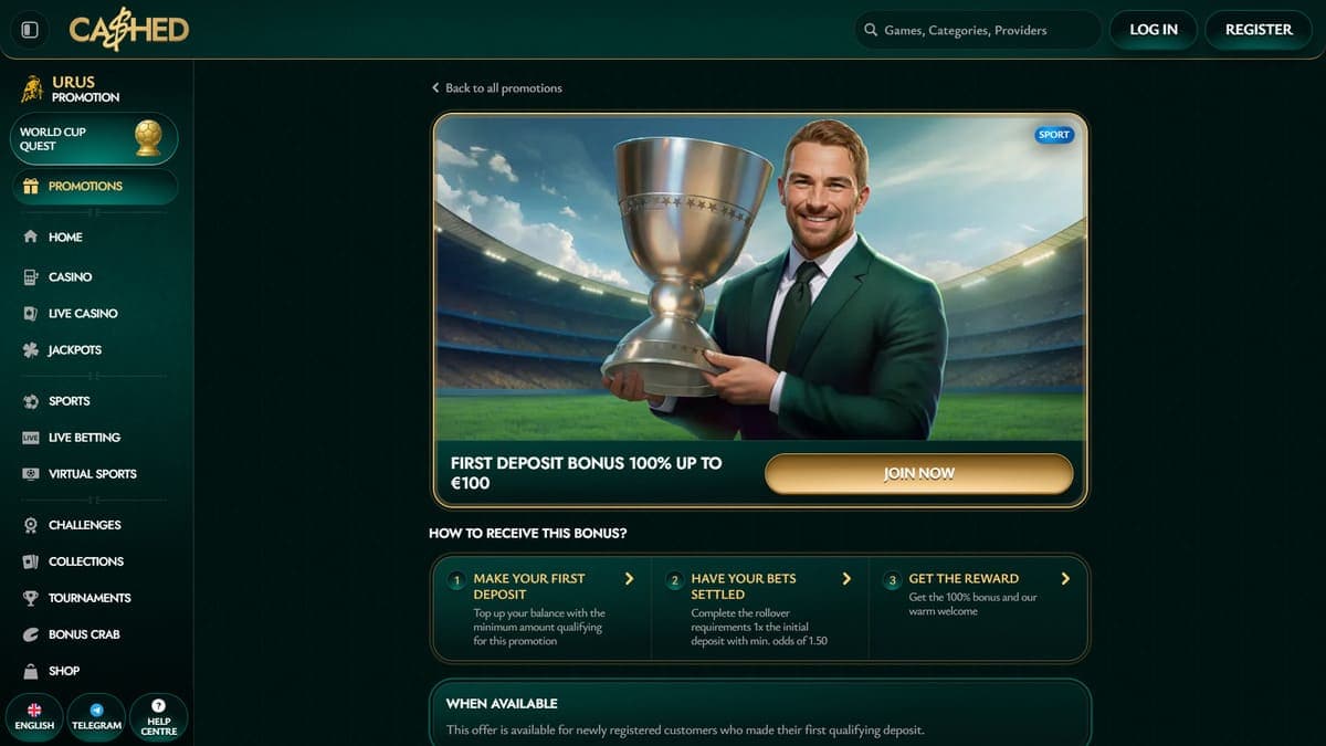 First deposit bonus Cashed Casino