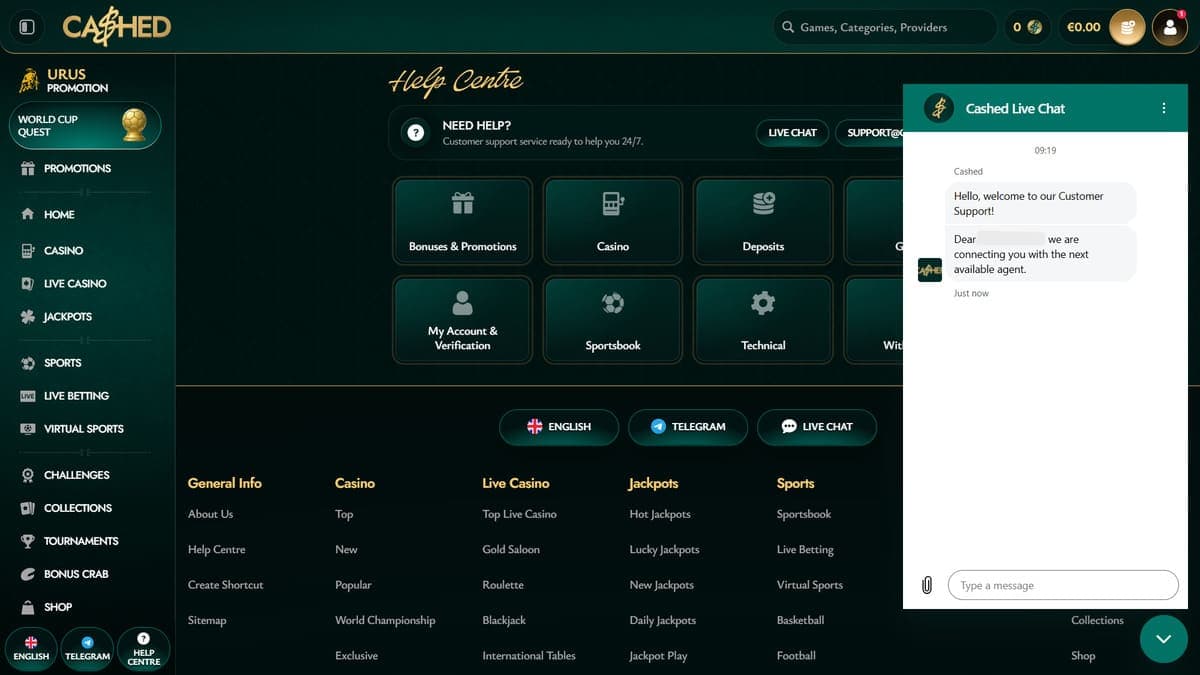 Customer service Cashed Casino