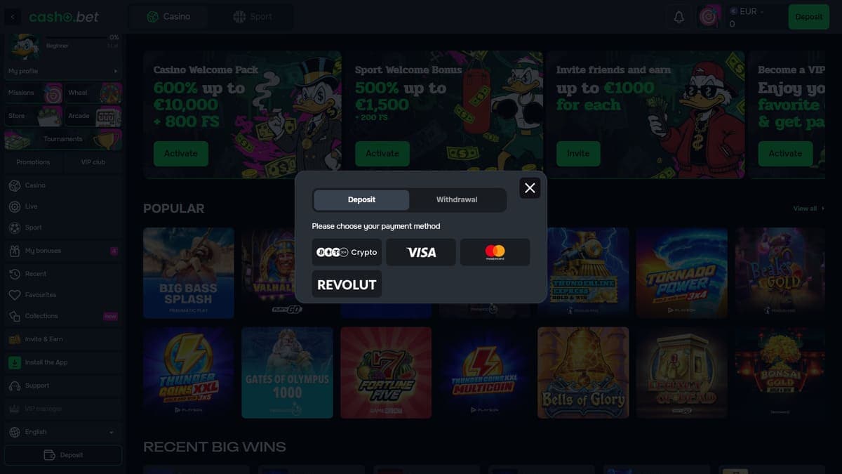 Deposit Cashobet Casino