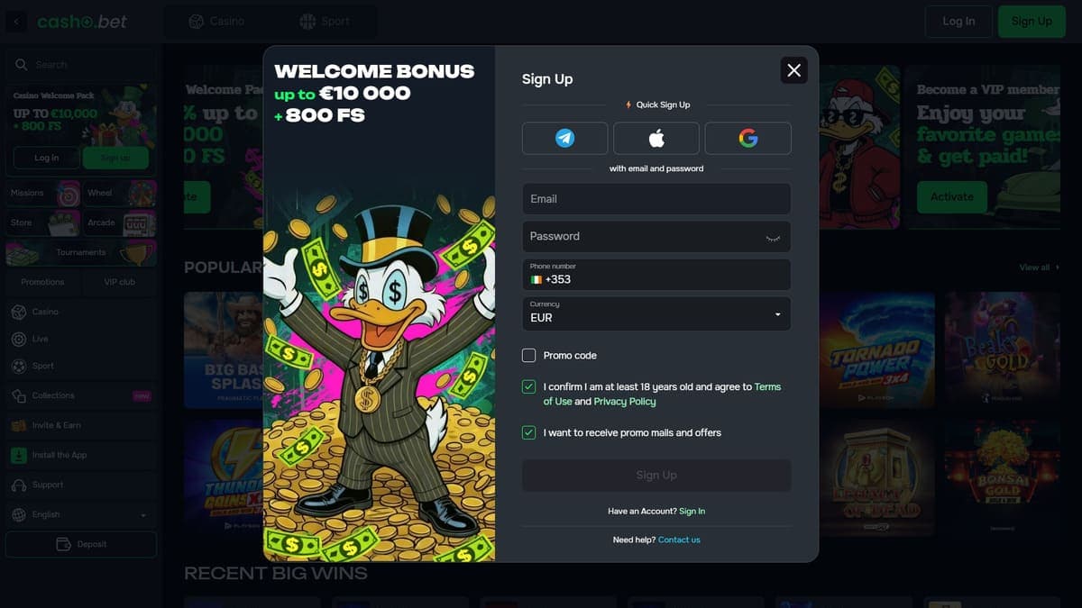 Registration Cashobet Casino