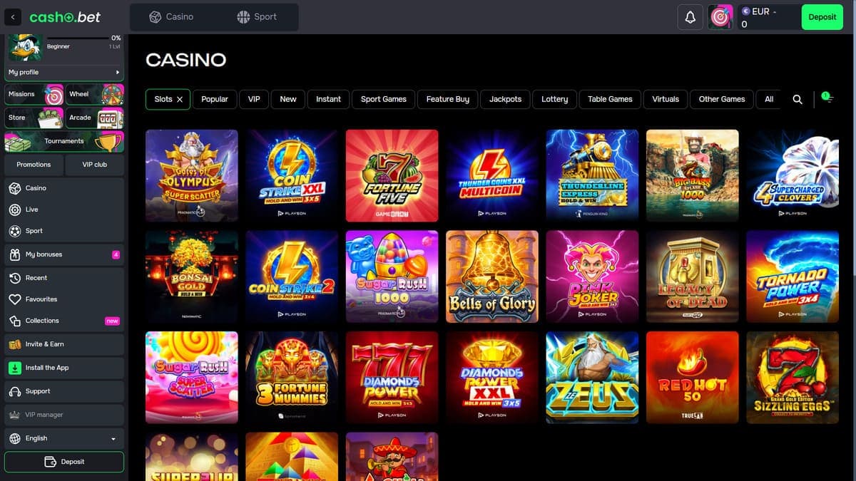 Slot machines Cashobet Casino