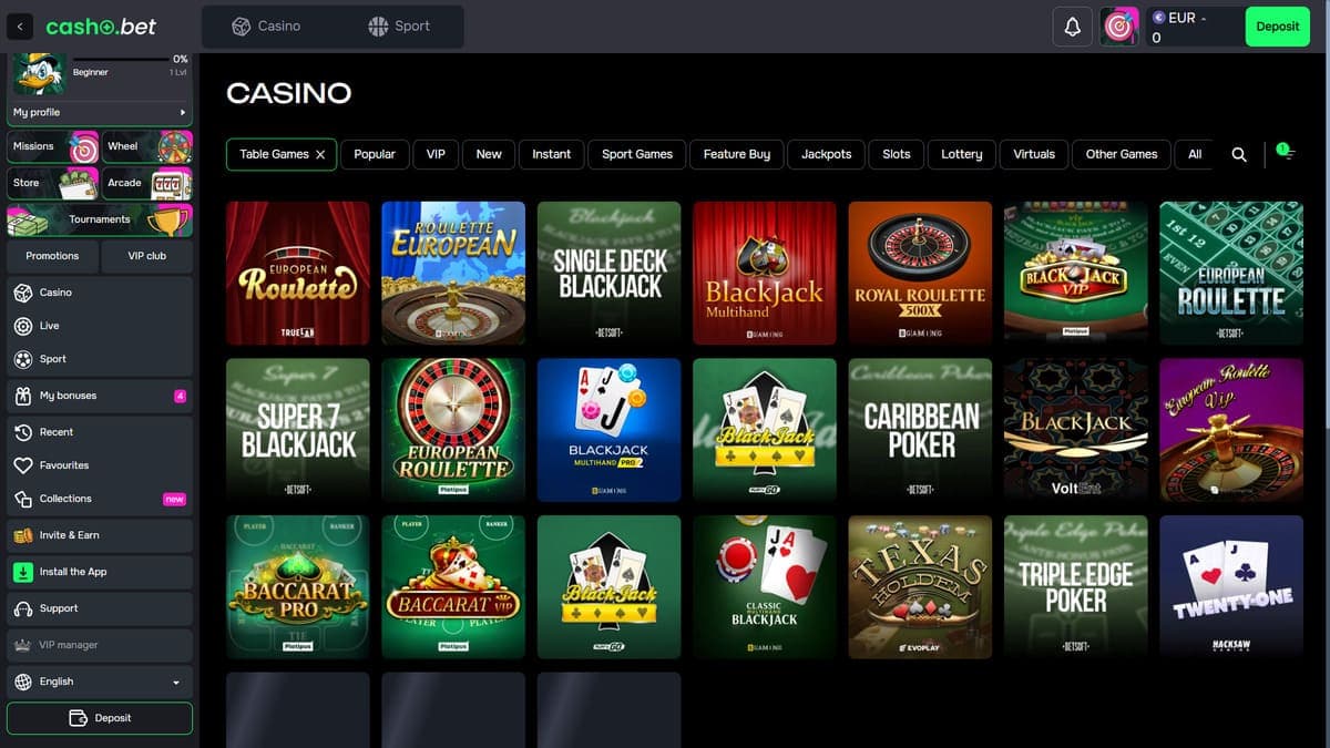 Table games Cashobet Casino